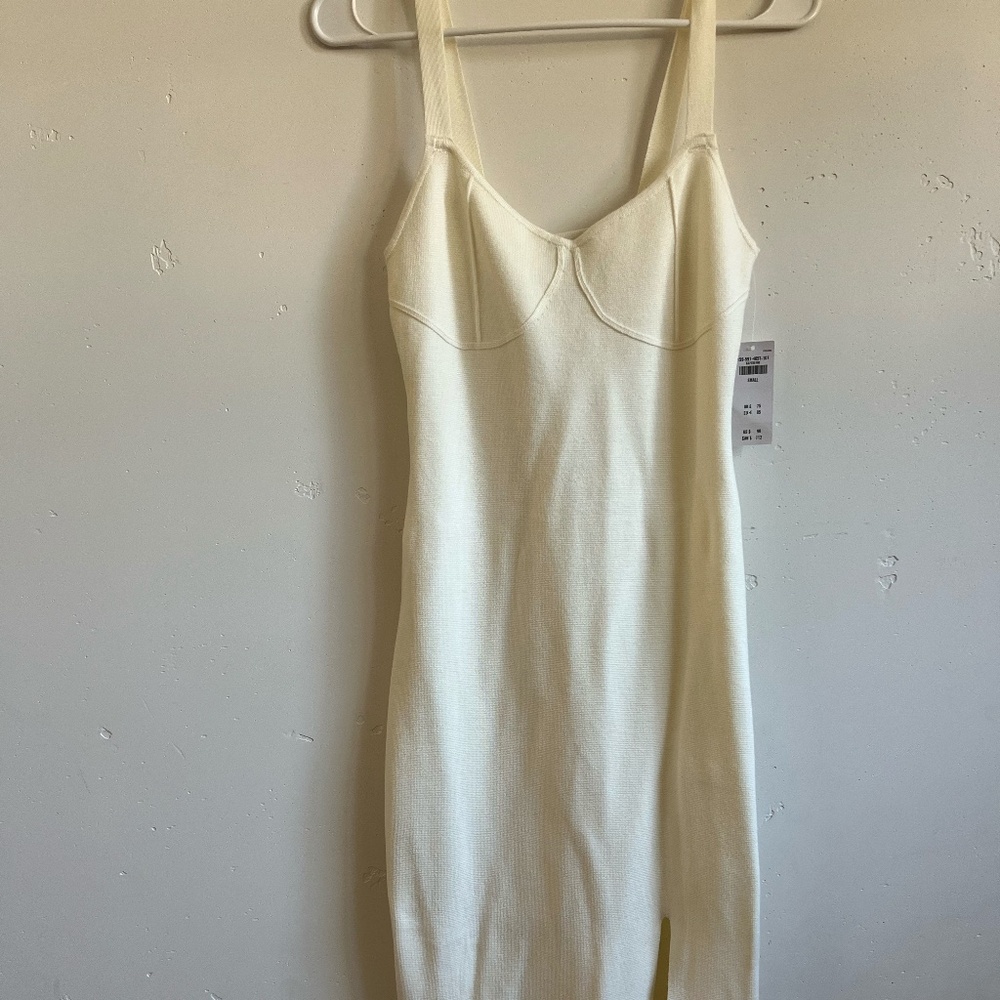NWT Abercrombie Cream Knit Midi Dress Size Small Bust Detail Side Slit